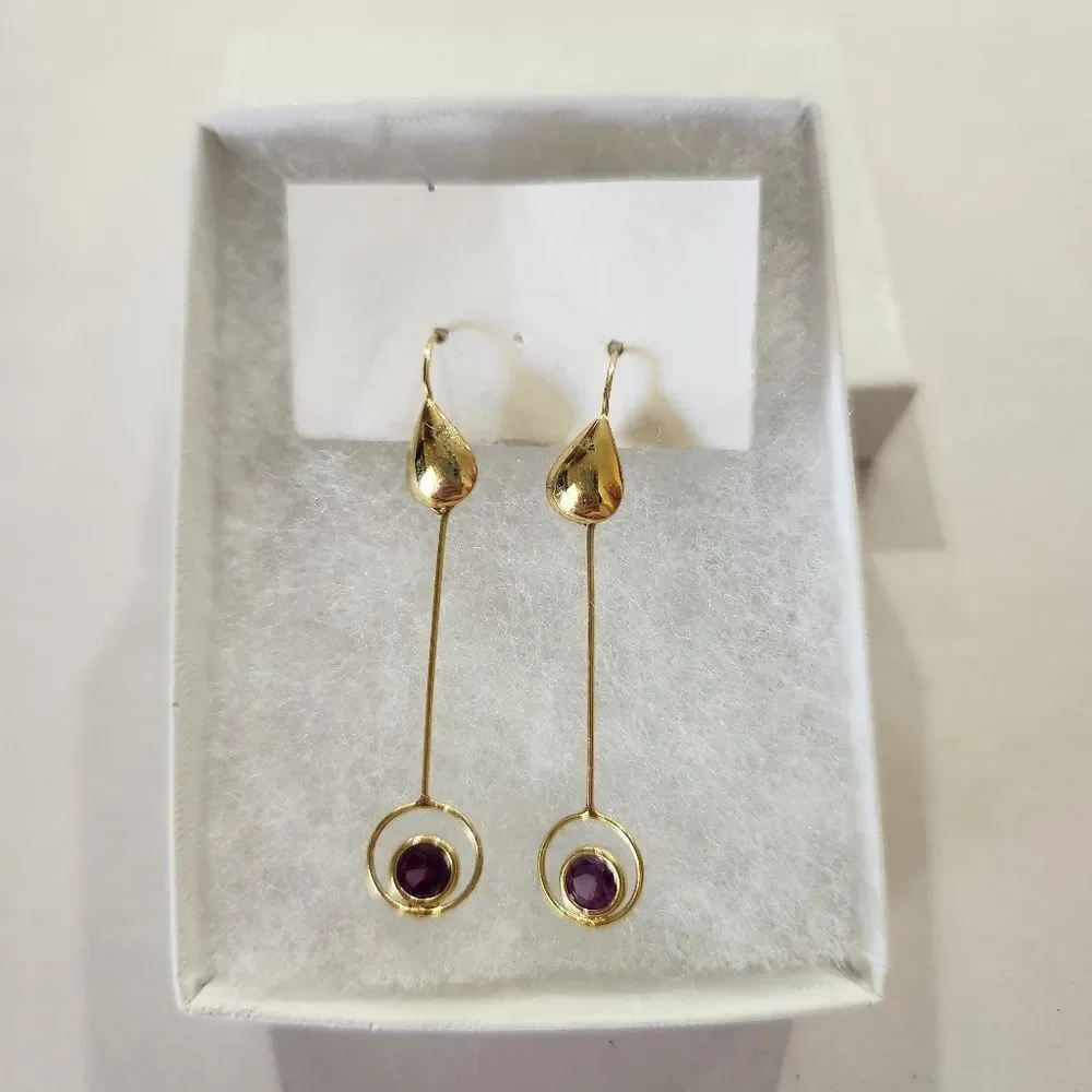 Unbranded Gold Drop Earrings with Amethyst Accent Slingback Hook Closure NWOT
